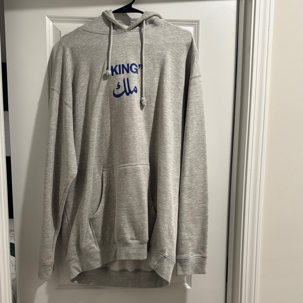 Gray Hoodie with Blue Print
